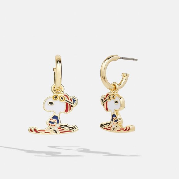 New-Coach X Peanuts Snoopy Ski Huggie Earrings - Picture 1 of 3
